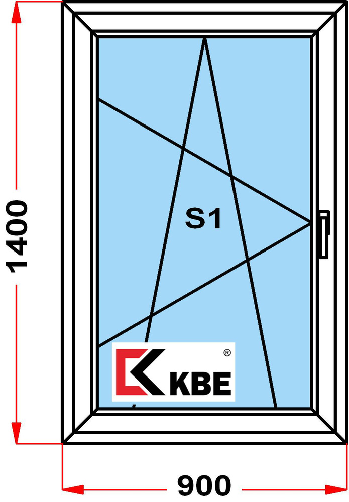 Окно пластиковое KBE 58 мм (1400 x 900), с поворотно-откидной створкой, стеклопакет из 3х стекол, левое #1