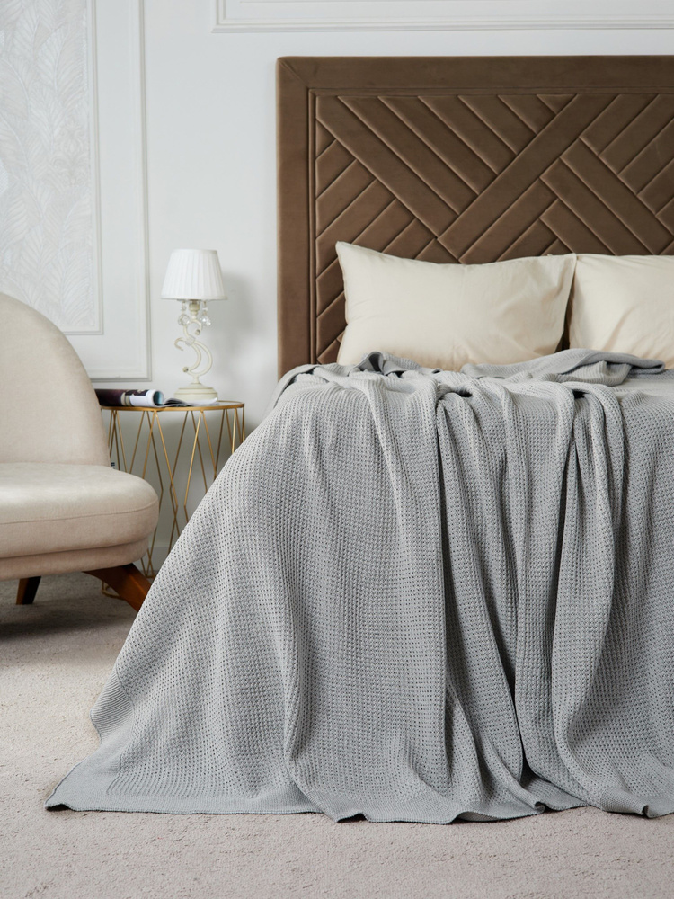 Плед вязаный HEDRICY 220х240 см 100% хлопок покрывало на диван теплый одеяло кровать вязаный детский #1