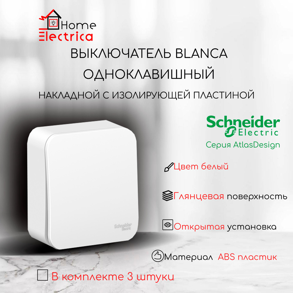 Одноклавишный выключатель с изолирующей пластиной 10А 250В Systeme Electric (Schneider Electric) Blanca #1