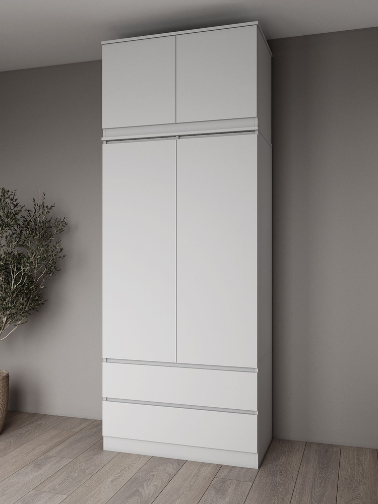 Комплект шкаф распашной + антресоль для одежды Мори, белый 90х50х180 см  #1