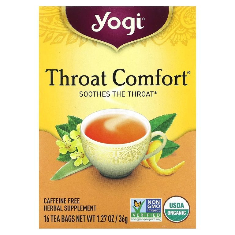 Yogi Tea, Throat Comfort, чай для здоровья горла, без кофеина, 16 чайных пакетиков  #1