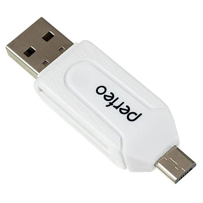 Кард-ридер OTG Perfeo PF-VI-O004, USB/Micro USB/Micro SD/MMC, белый #1