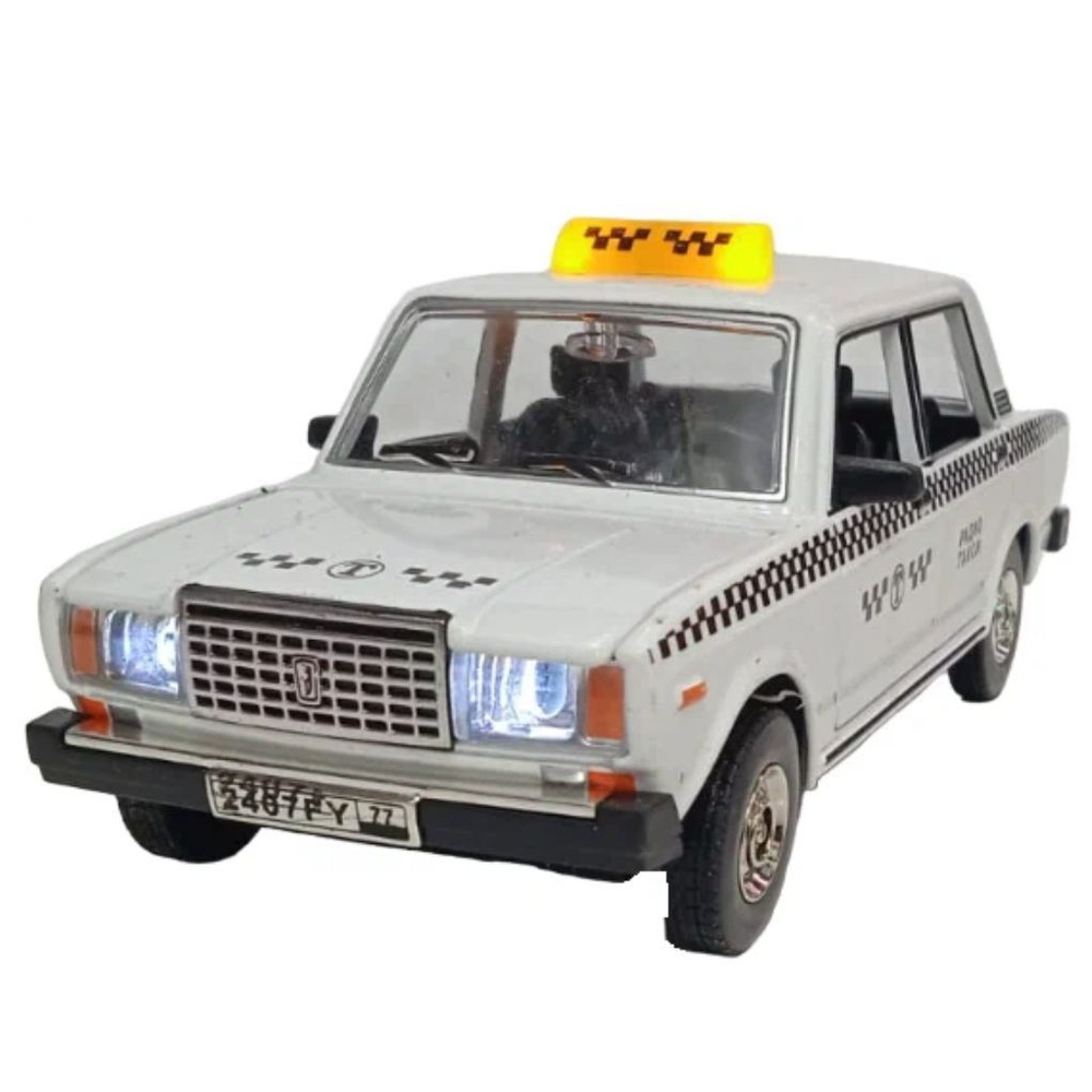 Металлическая коллекционная машинка ВАЗ 2107 "Такси" 18 см, свет, звук,  #1