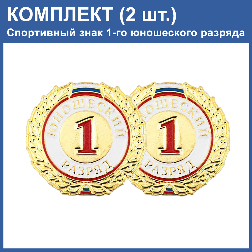 Знак - 1-й юношеский разряд (Комплект: 2шт.). Значок спортивного разряда.  #1