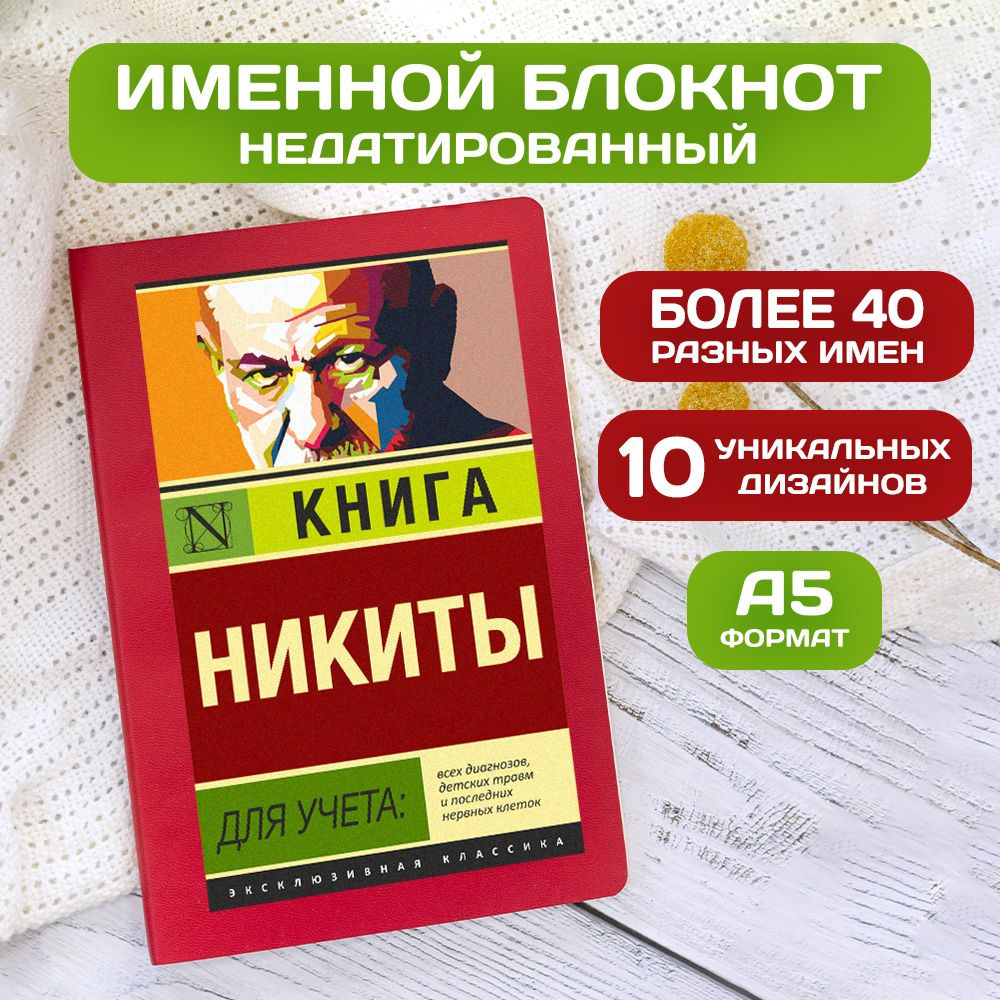 Блокнот с именем Никита с принтом 'Книга учета' недатированный формата А5 Wispy красный  #1