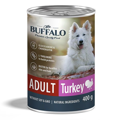 Mr.Buffalo Adult Turkey / Консервы Мистер Бафало для взрослых собак Индейка, 400г х 9шт  #1