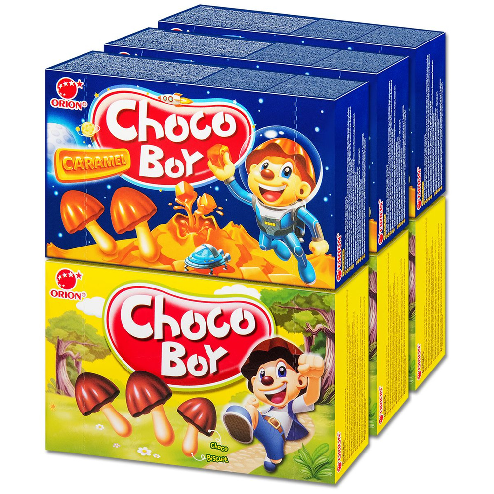 Печенье грибочки шоколадные ORION "Choco Boy" Original и Карамель, 45 г, 6 уп.  #1
