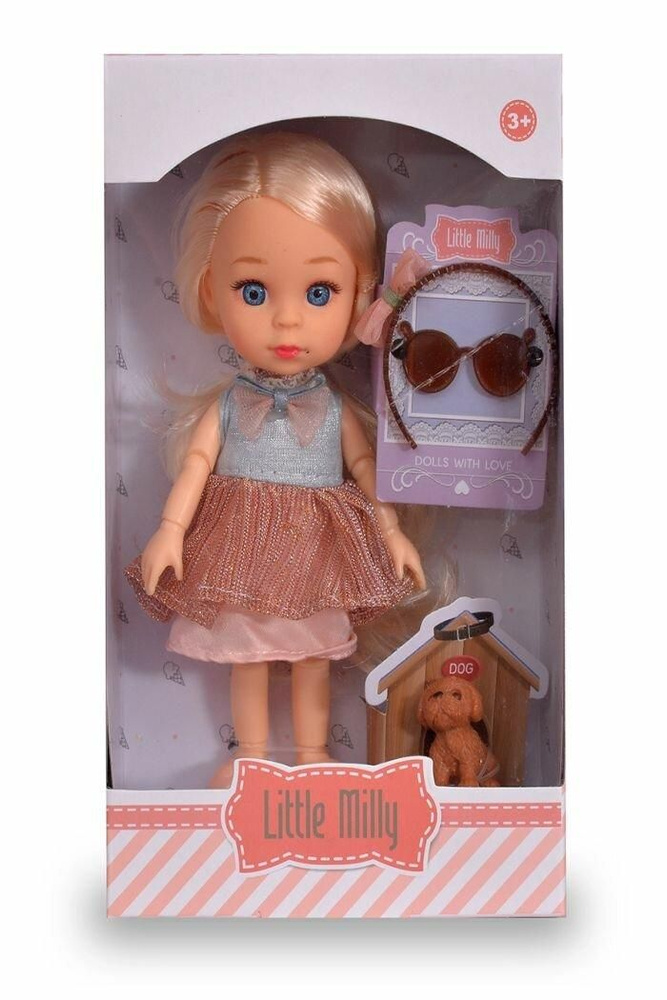 Кукла КНР "Little Milly", 16 см, с питомцем и аксессуарами, ободок, очки, в коробке  #1