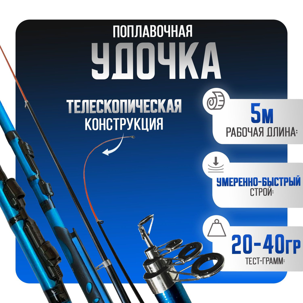 Удочка для рыбалки поплавочная телескопическая Setra Blue Storm тест 20-40гр 5м  #1