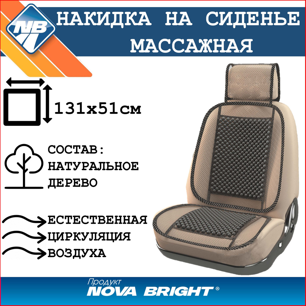Накидка на сиденье "Nova Bright-fusion" массажная, сетчатая, с подголовником (деревянные вставки, черная) #1