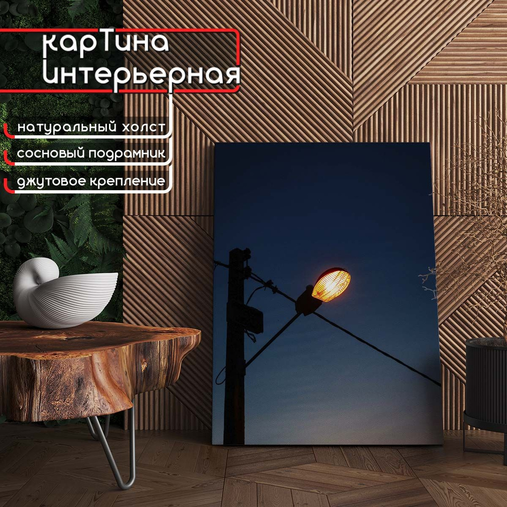 Картина интерьерная на холсте - Уличный фонарь ночью 45x60 см  #1