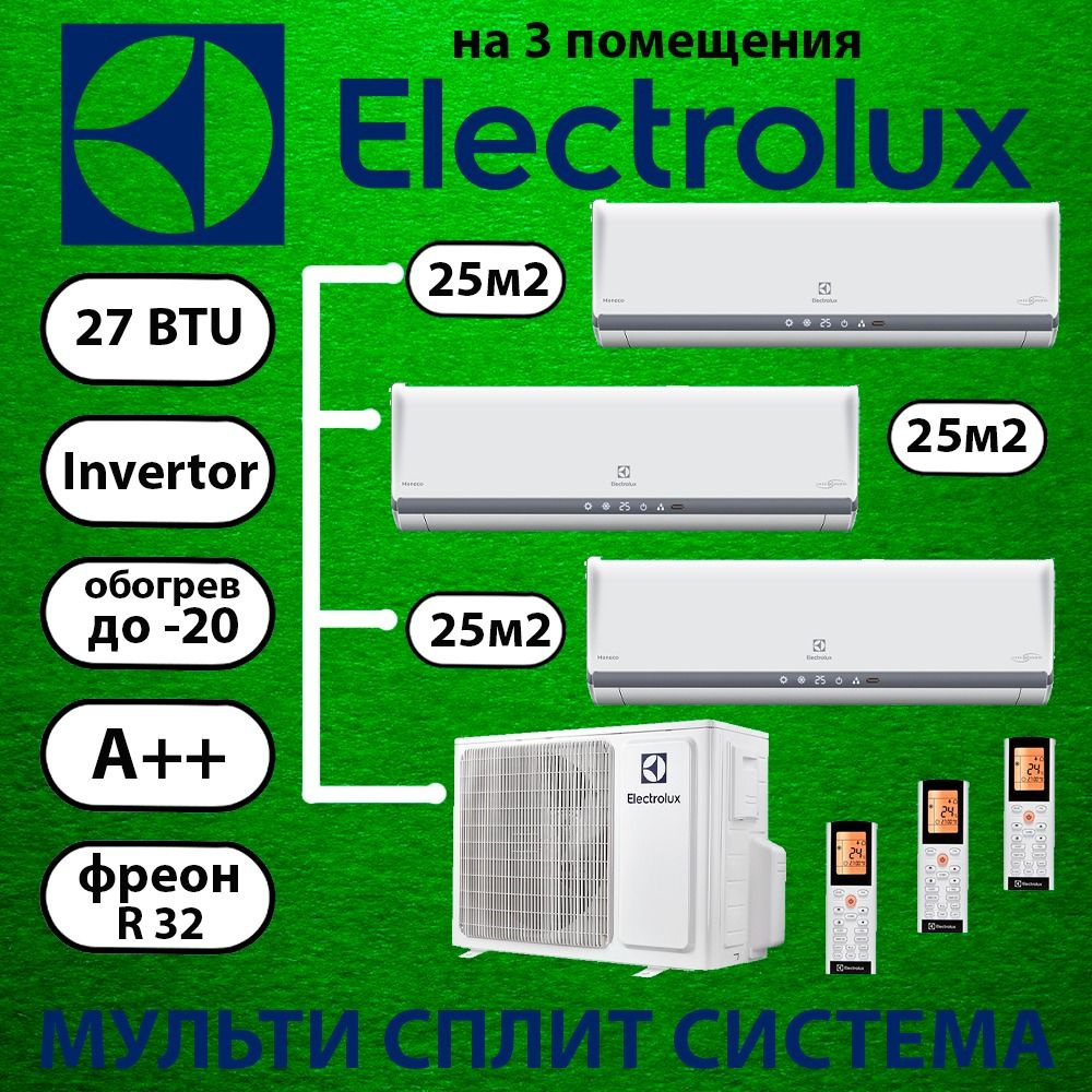 Инверторная мульти сплит-система Electrolux Monaco на 3 комнаты 3 внутренних блока по 25м2 EACO/I-28 #1