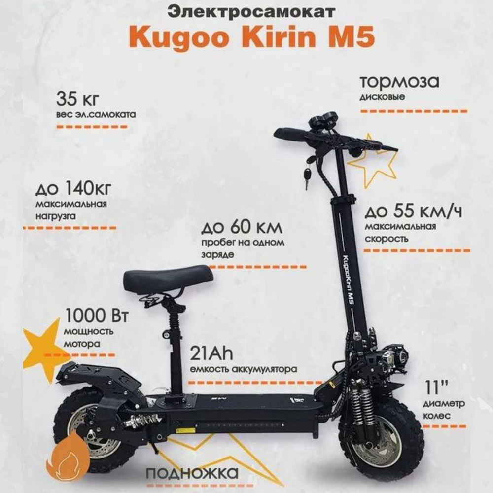 Электросамокат KUGOO M5 2024 обновленный для взрослых и детей со съемным седением. С мощным мотором и #1