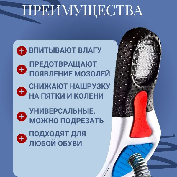 Стельки для обуви спортивные анатомические размер 35-40; Ортопедические; Дышащие с эффектом амортизации #1