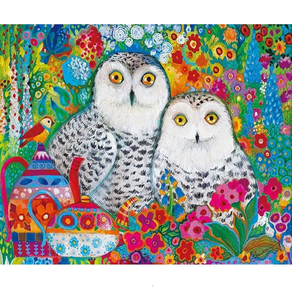 Алмазная мозаика Новый мир "Две совы на фоне цветов", 21х25, на картоне, частичная выкладка  #1