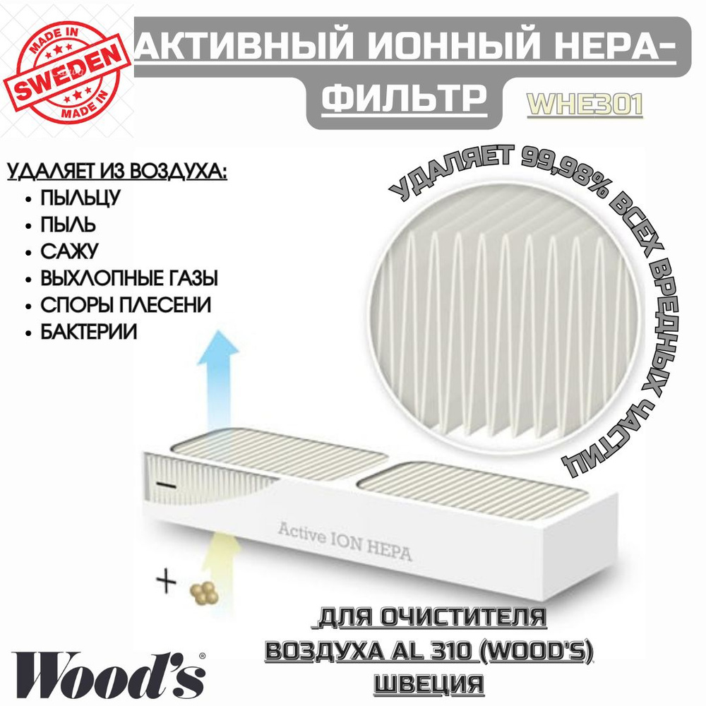 Активный ионный HEPA-фильтр для очистителя воздуха серии AL 310 (Wood's), Швеция. Удаляет 99,98% всех #1