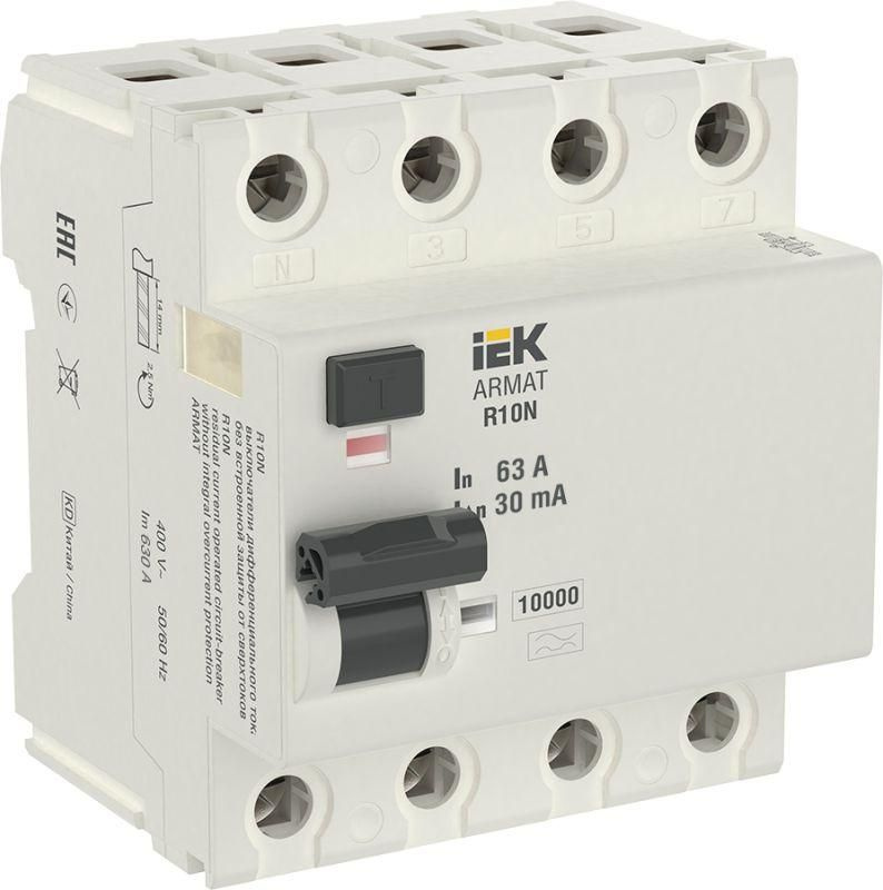 Выключатель дифференциального тока (УЗО) 4п 63А 30мА тип A ВДТ R10N ARMAT IEK AR-R10N-4-063A030  #1
