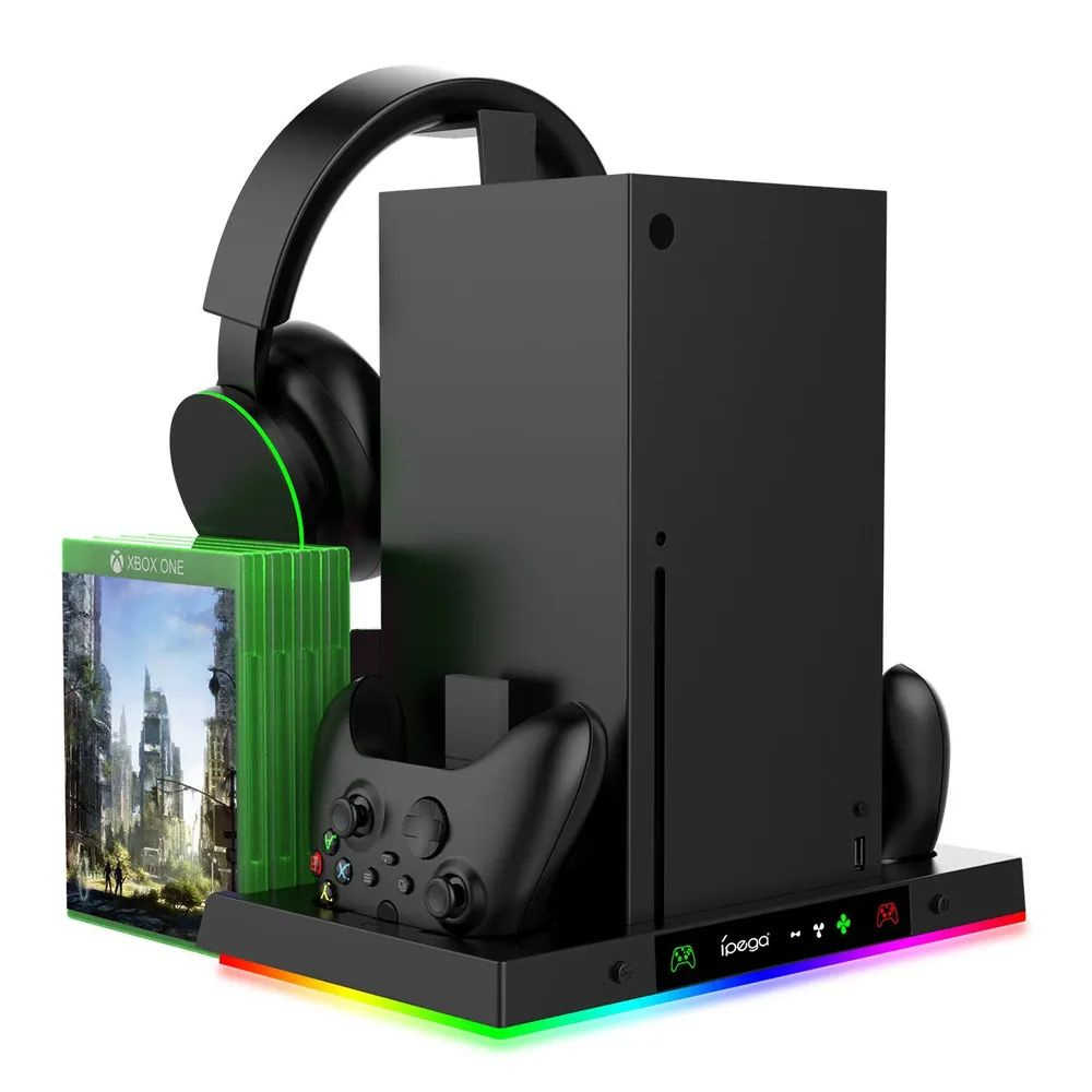 Вертикальная подставка с RGB подсветкой для консоли Xbox Series X с отсеками для дисков, наушников и #1