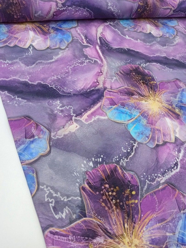 Трикотажная ткань для шитья кулирка с лайкрой "Мраморный цветок ", отрез 100 см х 180 см  #1