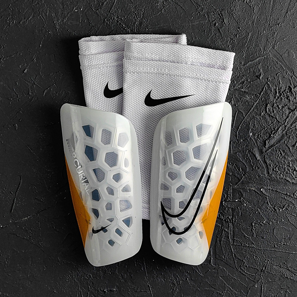Щитки футбольные Nike Mercurial Lite, белый - оранжевый #1