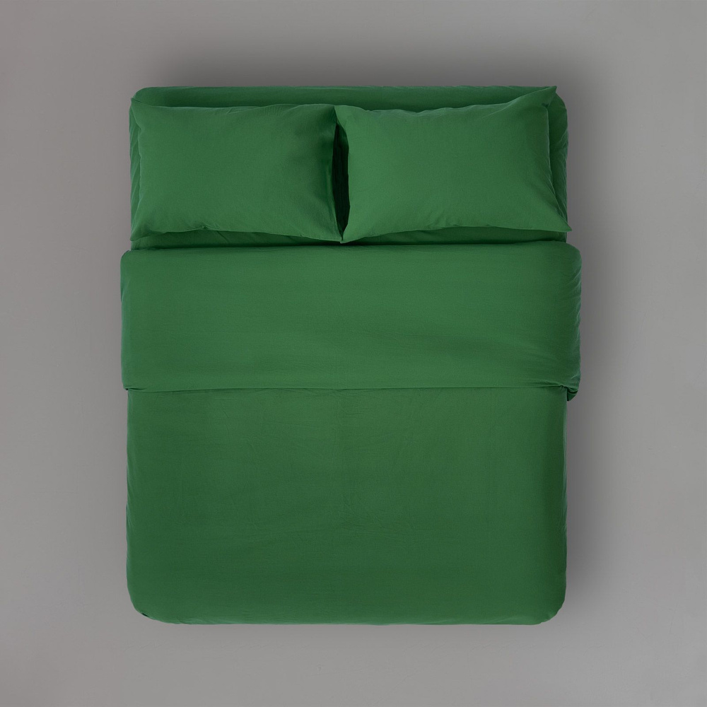 Постельное белье из вареного хлопка, зеленый, полутораспальный, наволочки 50х70 см  #1