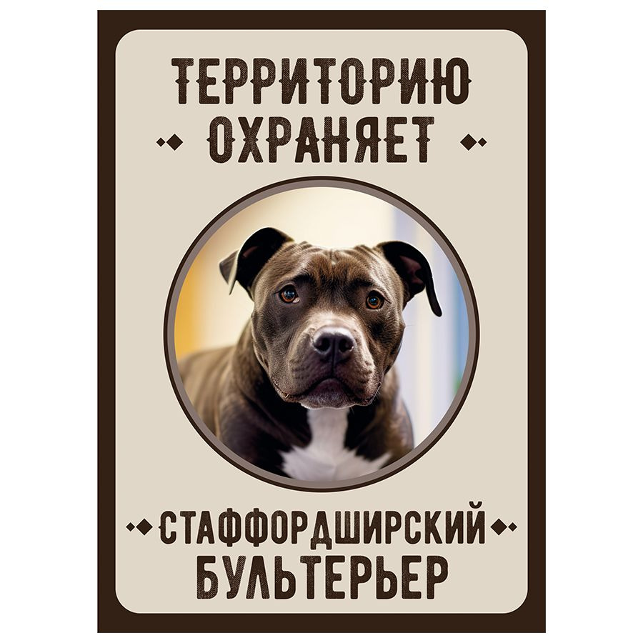 Табличка, Злая собака, Стаффордширский Бультерьер, 18см х 25 см, на забор, на дверь  #1