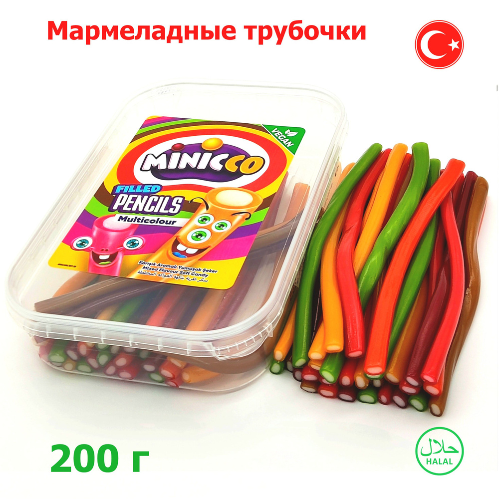 Жевательный мармелад Minicco разноцветные палочки Микс вкусов ассорти, контейнер / 200 гр набор  #1