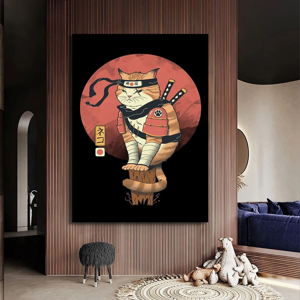 Картина с котом, кот самурай, 40х60 см. #1