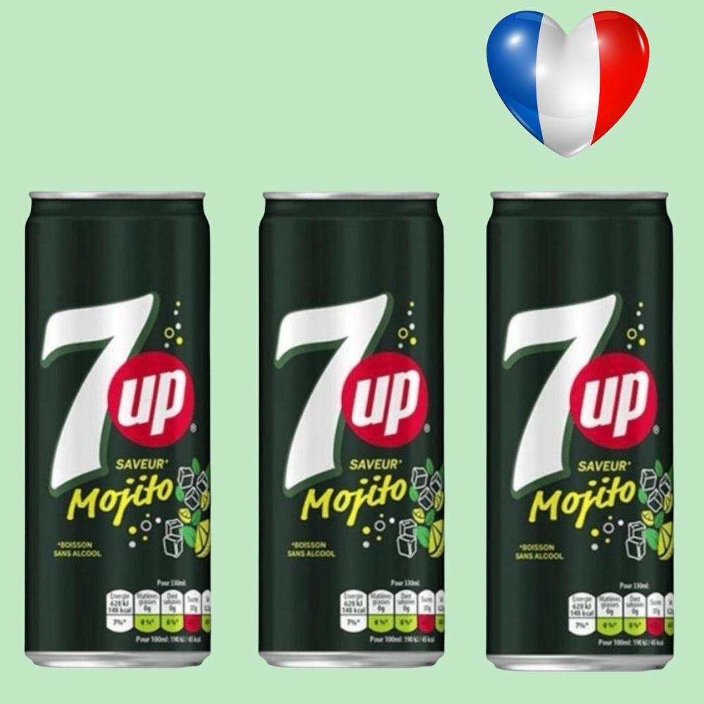 Газированный напиток 7 UP Mojito, Севен Ап Мохито ж/б, 3 шт * 330 мл, Франция  #1