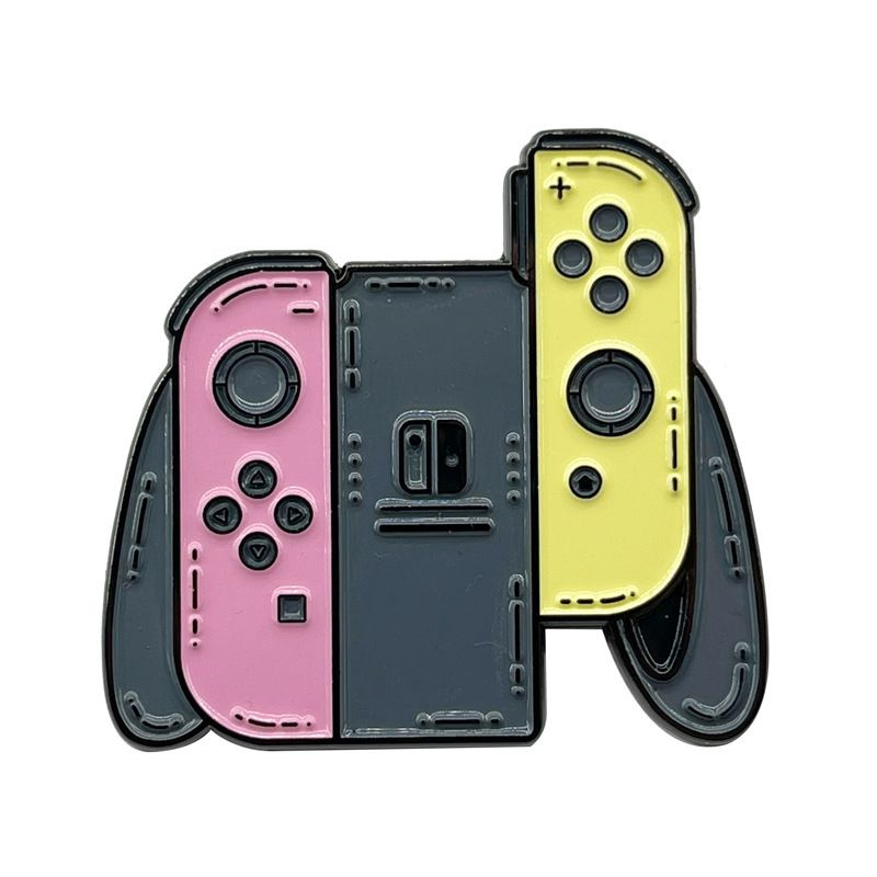 Значок металлический, пин на рюкзак, сумку - Геймпад Nintendo Switch Joy-Con розовый/желтый  #1