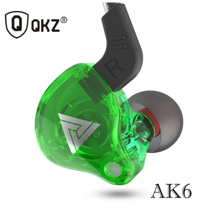 Проводные HiFi наушники QKZ AK6 для телефона, ноутбука, внутриканальные, , 3.5 мм с микрофоном, зеленые #1