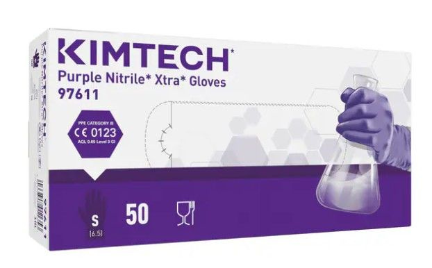 Перчатки нитриловые удлиненные 30 см Kimtech Purple Nitrile Xtra Gloves, цвет: фиолетовый, размер S, #1