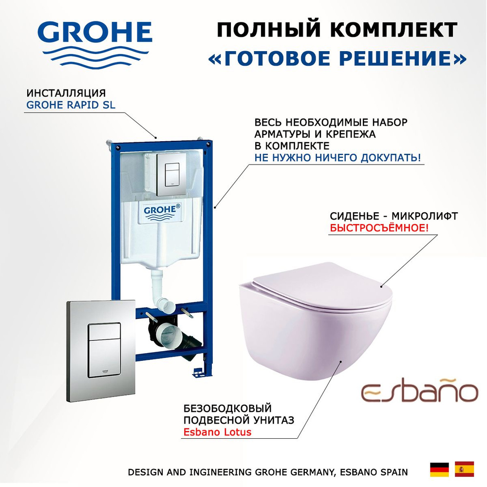 Комплект инсталляция Grohe Rapid + Унитаз подвесной Esbano Lotus + кнопка хром  #1