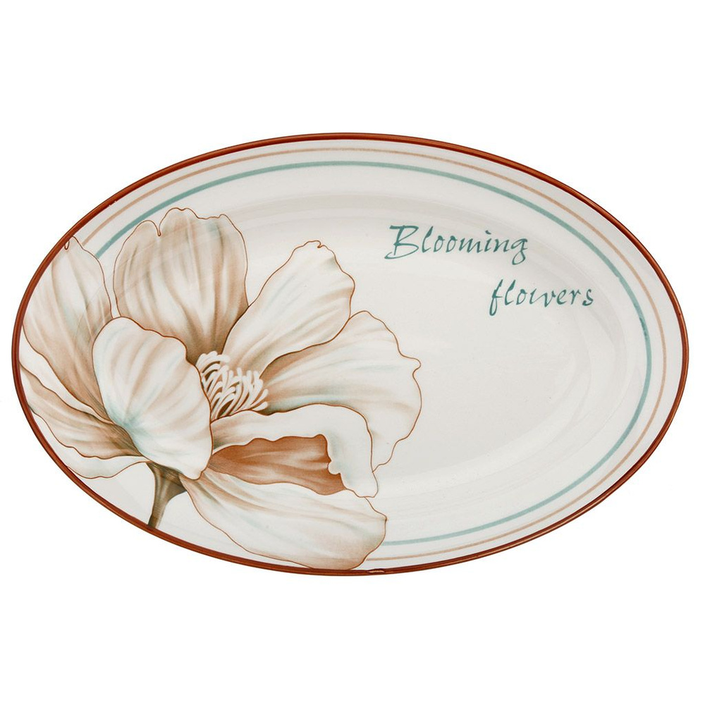 Блюдо овальное фарфоровое "Блуминг флауэрс (Blooming flowers)", 314х208х37мм, с деколью  #1