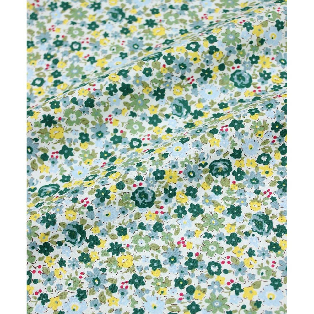 Ткань для шитья(3 м) Импорт. хлопок "Мелкая акварель (желтые, зеленые цветы)", ВИД2, ш.1.5м, хлопок-100%, #1