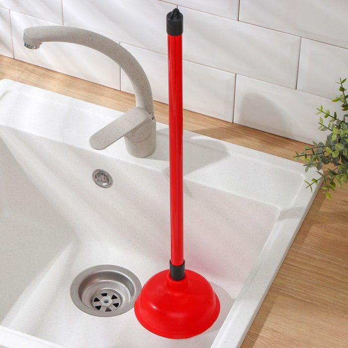 Вантуз для ванны и для раковины с ручкой АМ-137, цвет красный / Вантуз для удаления засоров 44 см.  #1