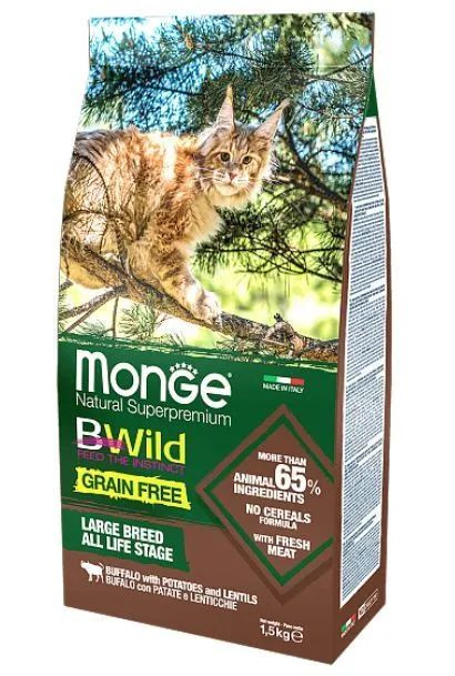 Monge Cat Bwild Grain Free Large Breed Беззерновой сухой корм для кошек крупных пород, с буйволом, 1,5кг #1