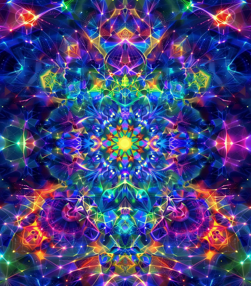 Флуоресцентная интерьерная картина на ткани с ярким рисунком Kaleidoscopic Spectrum - Арт панно, полотно #1