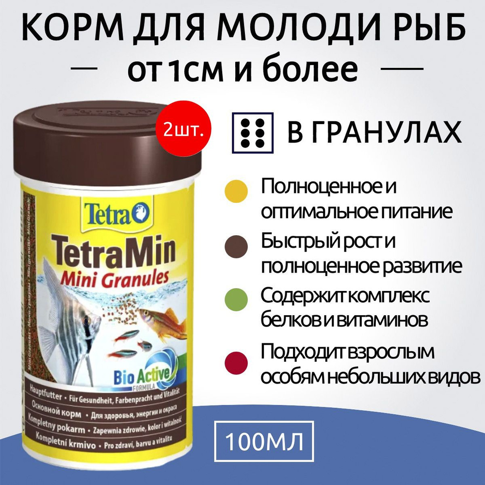 TetraMin Mini Granules 200 мл (2 упаковки по 100 мл) корм в маленьких гранулах для молоди и мелких рыб. #1