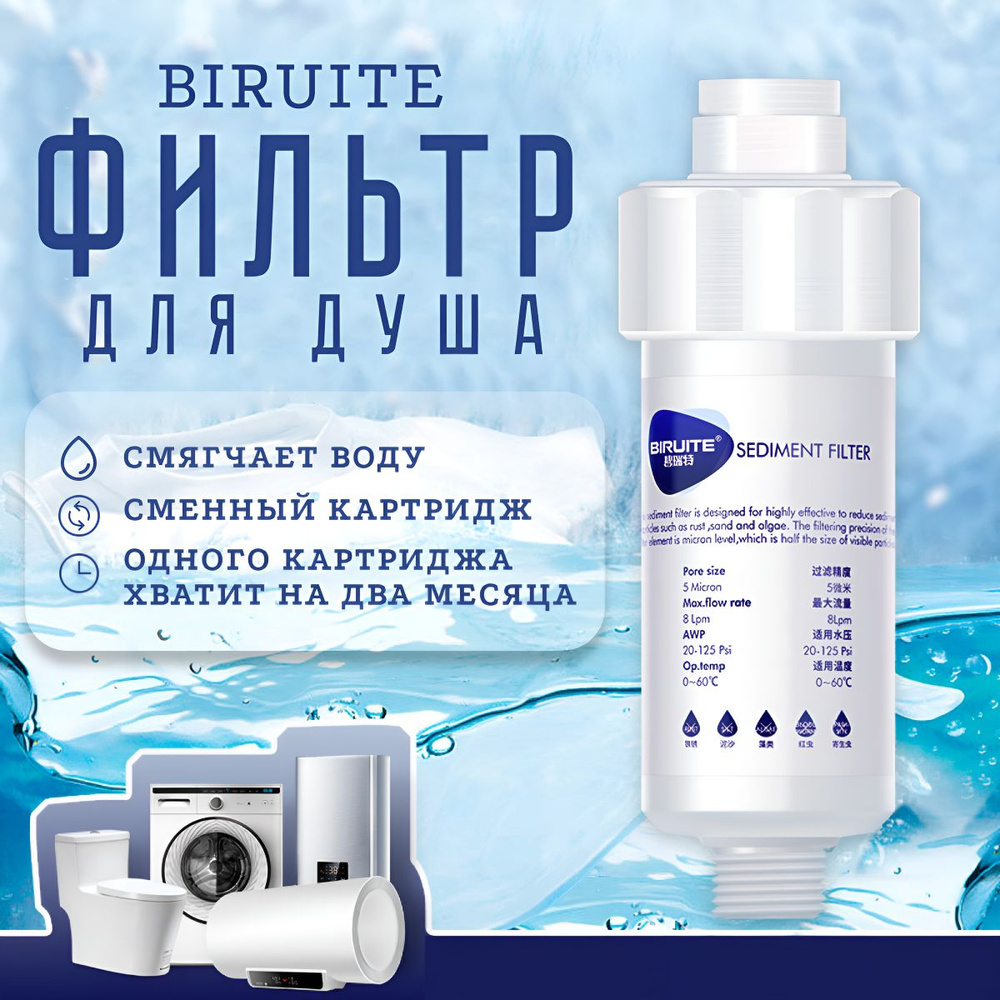 Фильтр для душа Biruite S-cleaner от жесткой воды, хлора и ржавчины/ фильтр на душевую лейку многоразовый #1