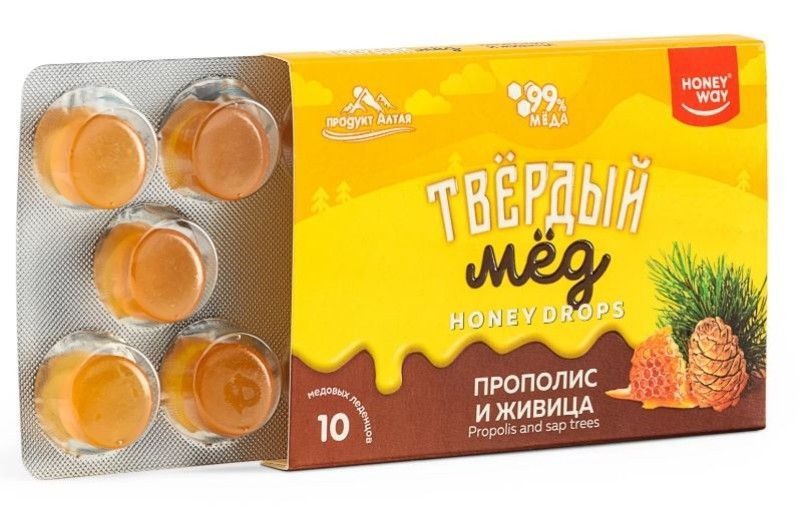 Твердый мед HoneyDrops Прополис и Живица 30г #1