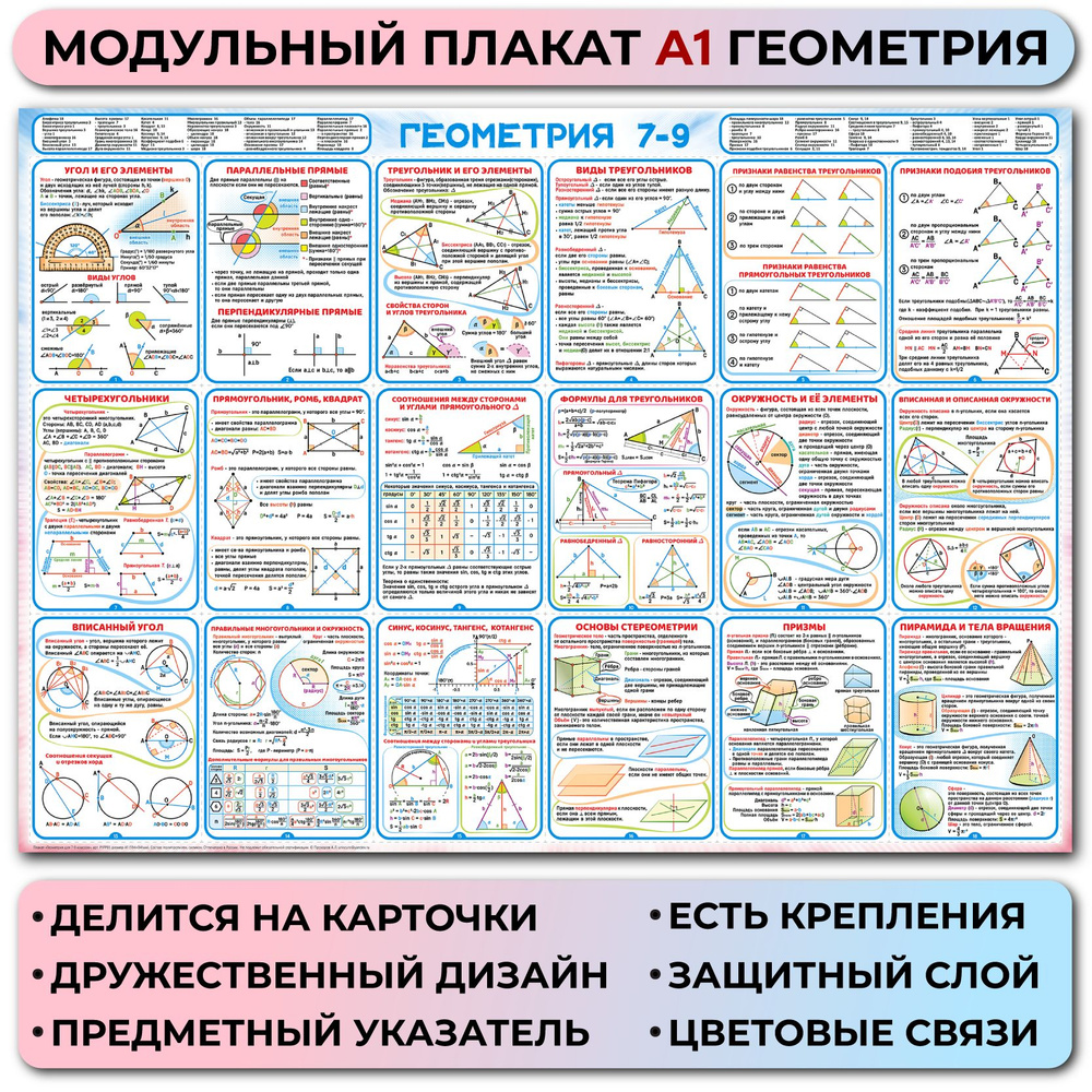 плакат А1 геометрия 7-9 класс модульный с карточками #1