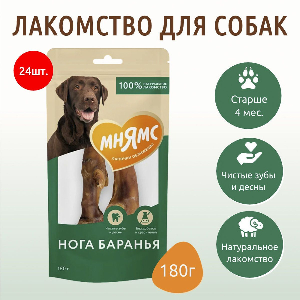 Лакомство Мнямс 4320 г (24 упаковки по 180 грамм) для собак Нога баранья  #1