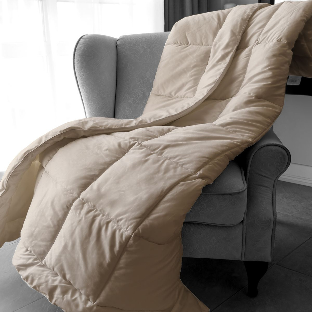 Одеяло 200х220 см евро Мягкий сон стеганое хлопок Night Aura Бежевое всесезонное  #1