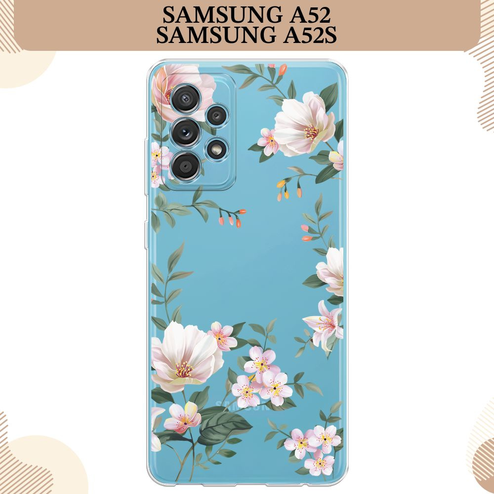 Силиконовый чехол на Samsung Galaxy A52/A52s / Самсунг А52/A52s, Beautiful white flowers, прозрачный #1