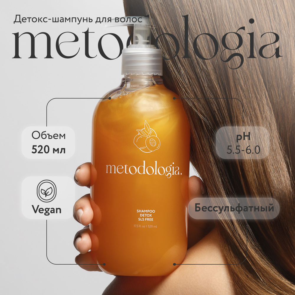 Бессульфатный шампунь-детокс для увлажнения волос Metodologia Detox 520 мл / профессиональный / основной #1