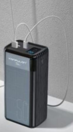 Мощный портативный повербанк 50000mAh, Внешний аккумулятор, встроенные кабеля, солнечная батарея, фонарик, #1