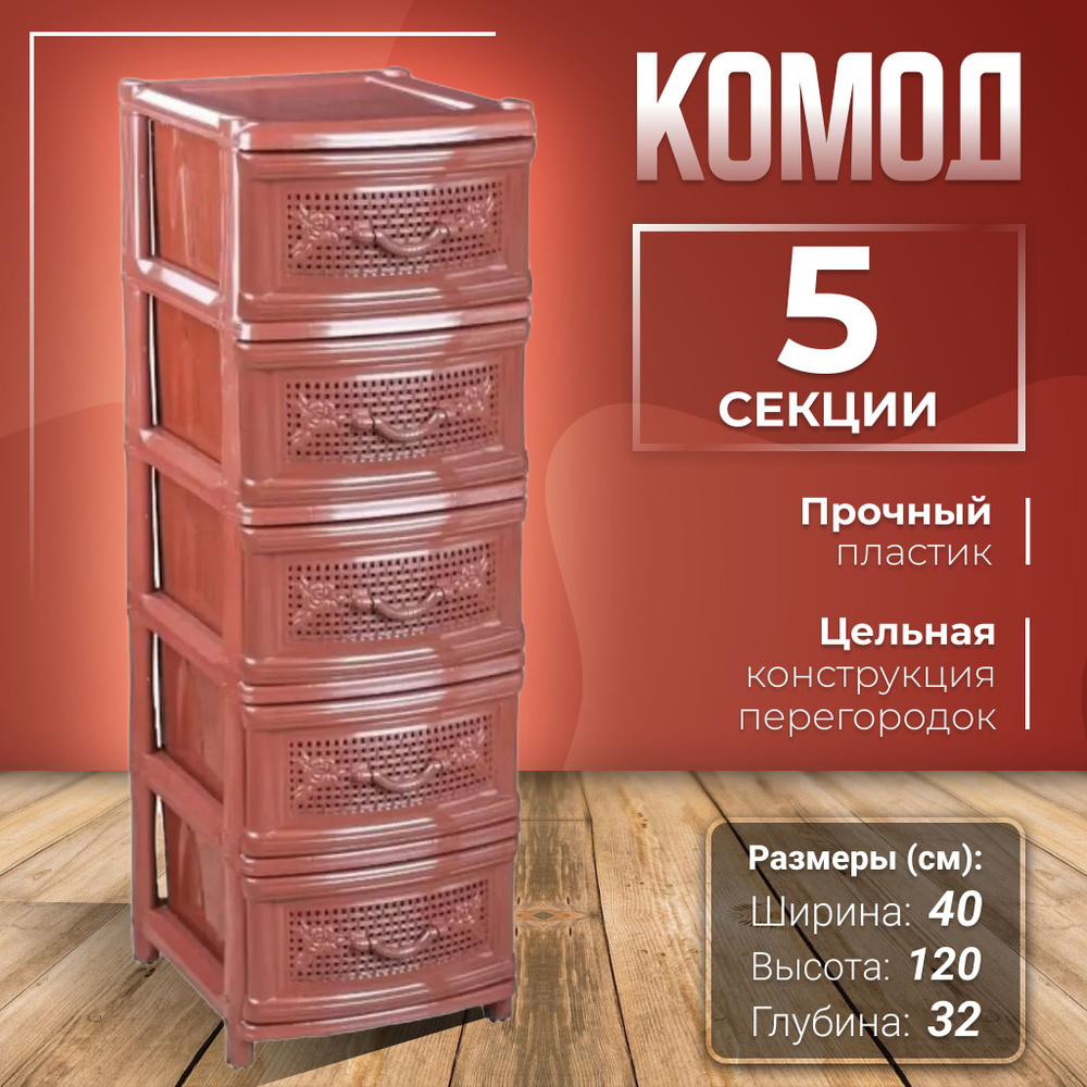 Комод пластиковый 5 секционный, 5 ящиков #1