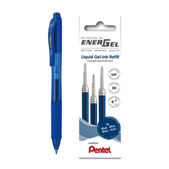 Pentel EnerGel ручка гелевая + набор 3 синих стержня d 0.7 мм, LR7-3С PROMO  #1