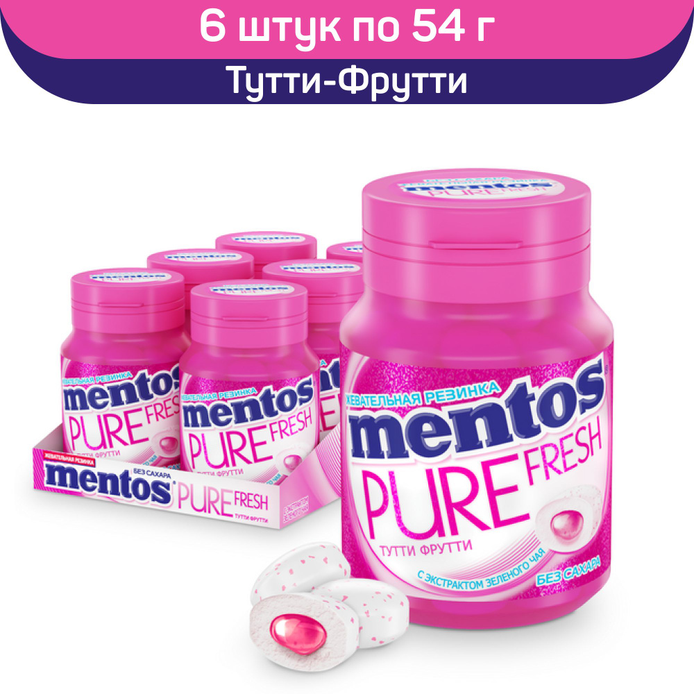 Жевательная резинка ментос, Mentos Pure Fresh Тутти-Фрутти, 6шт. по 54г.  #1